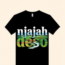 A stylish black t-shirt featuring the phrase "njajah deso" in an aesthetic and unique font