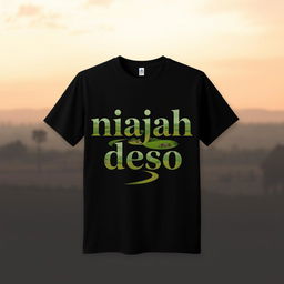 A stylish black t-shirt featuring the phrase "njajah deso" in an aesthetic and unique font