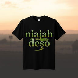 A stylish black t-shirt featuring the phrase "njajah deso" in an aesthetic and unique font