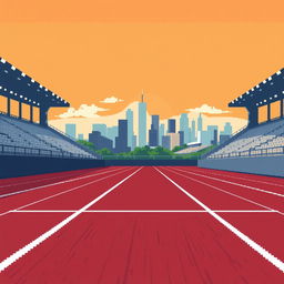 A pixel art running track depicted in profile view, capturing the texture and layout of the lanes with precision