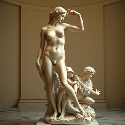 Artistic depiction of the human form, focusing on classical, tasteful nudes reminiscent of Renaissance sculptures, highlighting the beauty of the human body with graceful and elegant poses