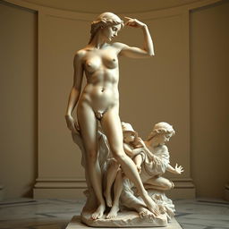 Artistic depiction of the human form, focusing on classical, tasteful nudes reminiscent of Renaissance sculptures, highlighting the beauty of the human body with graceful and elegant poses