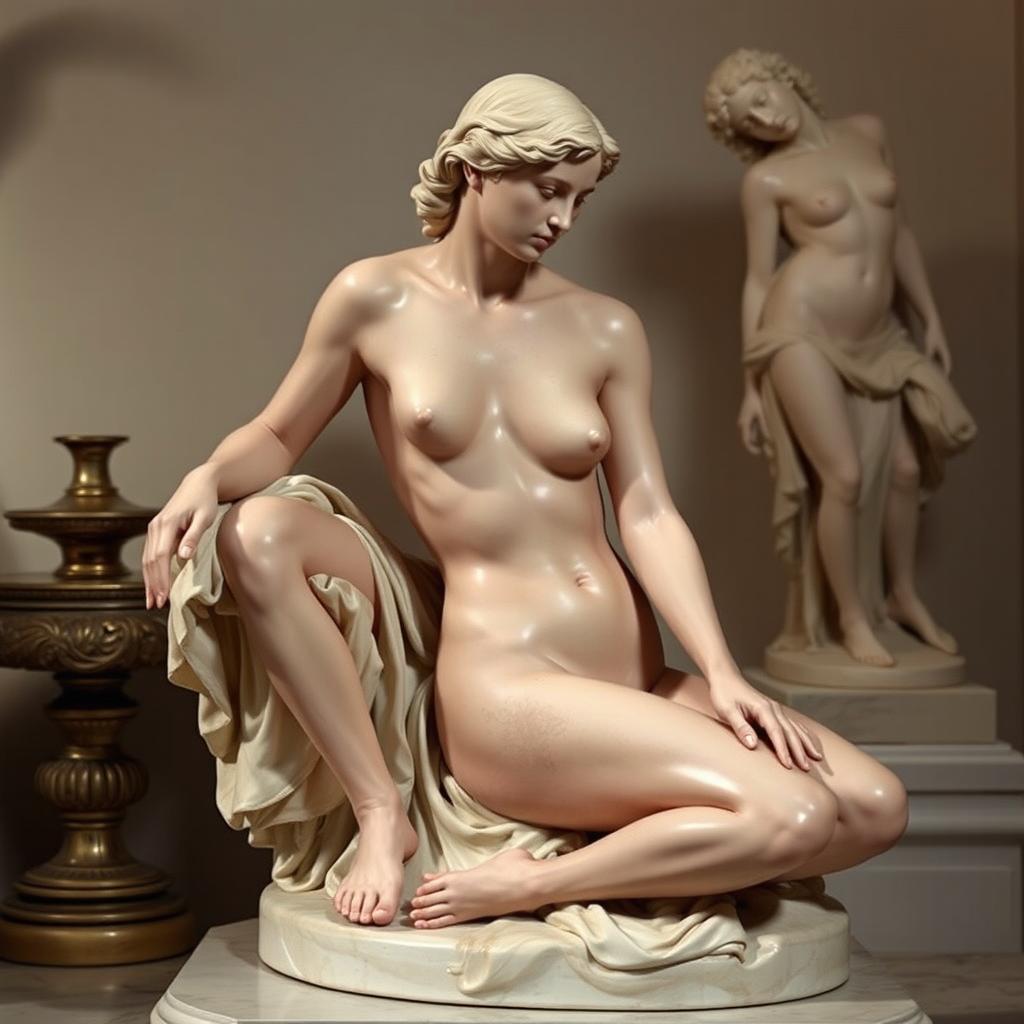 Artistic depiction of the human form, focusing on classical, tasteful nudes reminiscent of Renaissance sculptures, highlighting the beauty of the human body with graceful and elegant poses