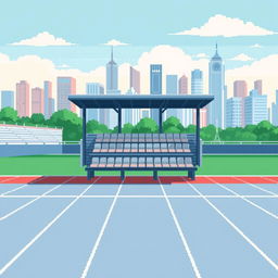 A pixel art scene featuring horizontal lanes of a running track, meticulously detailed in profile view to capture the dynamics of athletic tracks