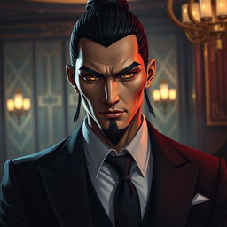 A Yuan Ti male crime boss, featuring distinctive snake eyes