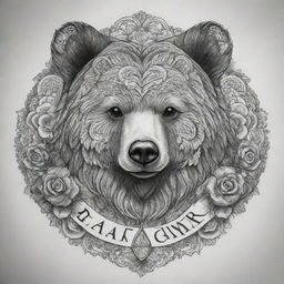 An intricate tattoo design featuring a bear symbol, reflecting strength, bravery, and motherhood.