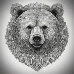 An intricate tattoo design featuring a bear symbol, reflecting strength, bravery, and motherhood.