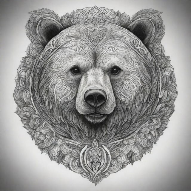 An intricate tattoo design featuring a bear symbol, reflecting strength, bravery, and motherhood.