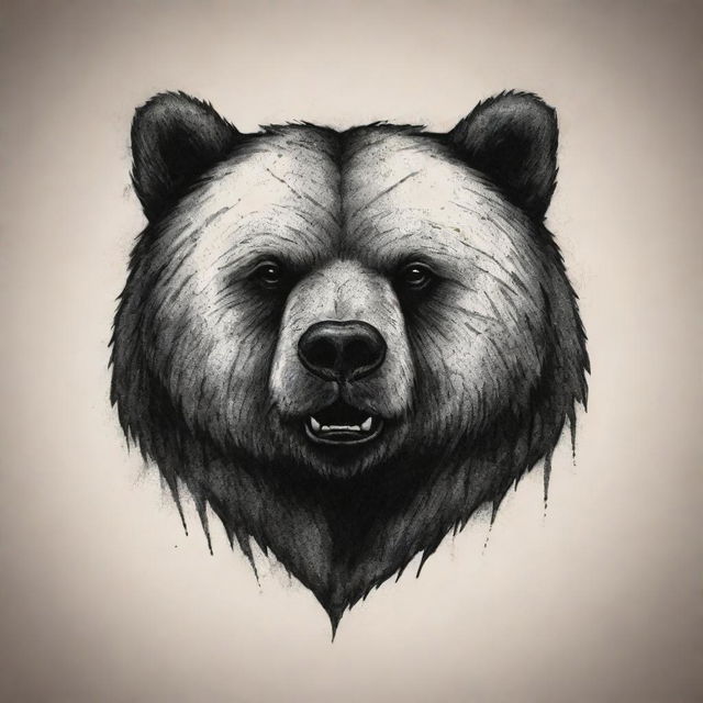 A sturdy bear symbol for a tattoo design, adorned with battle scars that speak volumes about resilience and survival.