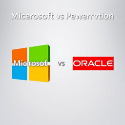 A visually striking cover for a PowerPoint presentation, depicting a comparison between Microsoft and Oracle