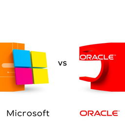 A visually striking cover for a PowerPoint presentation, depicting a comparison between Microsoft and Oracle