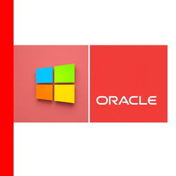 A visually striking cover for a PowerPoint presentation, depicting a comparison between Microsoft and Oracle