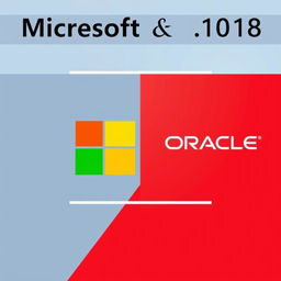 A visually striking cover for a PowerPoint presentation, depicting a comparison between Microsoft and Oracle