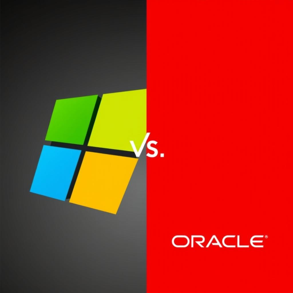 A cover PowerPoint image for a project on Microsoft and Oracle, featuring a parallel layout