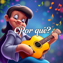 A Disney-style character playing a guitar, immersed in the music of corridos tumbados