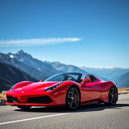 A stunning red Ferrari sports car parked on a scenic mountain road