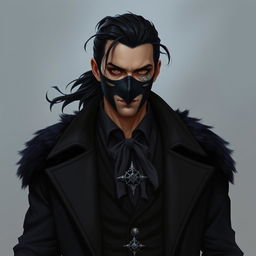 Vasilis stands as a tall, slender figure portrayed in DnD character art style, exuding an aura of enigmatic nobility