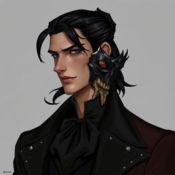 Vasilis stands as a tall, slender figure portrayed in DnD character art style, exuding an aura of enigmatic nobility