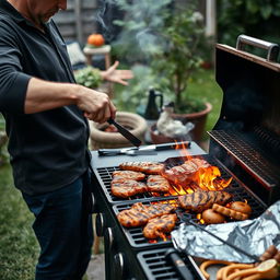 A person skillfully lighting a barbecue grill, demonstrating control over the flames to maintain the perfect temperature for different types of meat