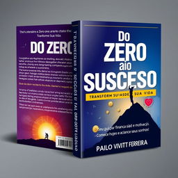 A compelling book cover design featuring the title "Do Zero ao Sucesso: Transforme Sua Vida" with the subtitle "Seu Guia para Finanças, Saúde e Motivação - Comece Hoje e Alcance Seus Sonhos!" by author Paulo Victor Ferreira