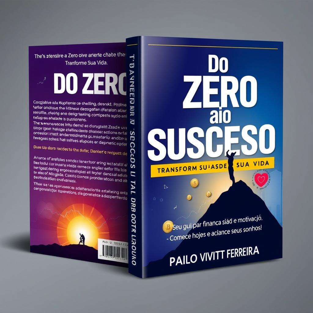 A compelling book cover design featuring the title "Do Zero ao Sucesso: Transforme Sua Vida" with the subtitle "Seu Guia para Finanças, Saúde e Motivação - Comece Hoje e Alcance Seus Sonhos!" by author Paulo Victor Ferreira