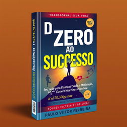 A compelling book cover design featuring the title "Do Zero ao Sucesso: Transforme Sua Vida" with the subtitle "Seu Guia para Finanças, Saúde e Motivação - Comece Hoje e Alcance Seus Sonhos!" by author Paulo Victor Ferreira