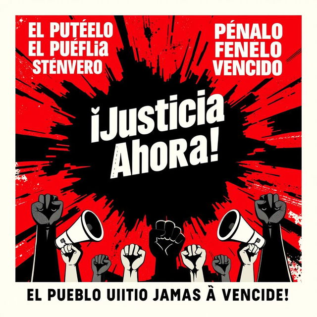 A striking protest poster featuring bold, impactful phrases in Spanish