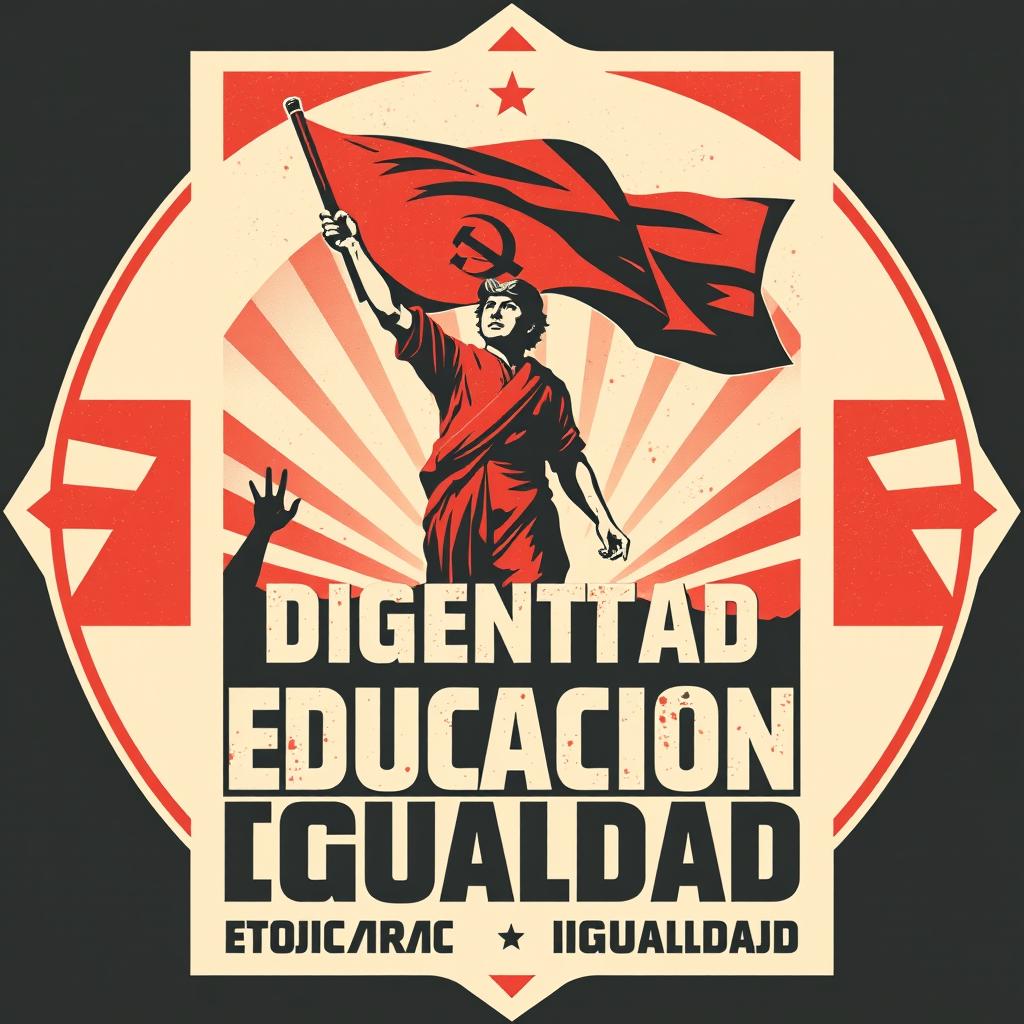 A vintage-style protest poster inspired by old Russian propaganda posters, featuring the words "Libertad, Dignidad, Educación, Cultura, Igualdad" prominently