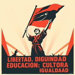 A vintage-style protest poster inspired by old Russian propaganda posters, featuring the words "Libertad, Dignidad, Educación, Cultura, Igualdad" prominently