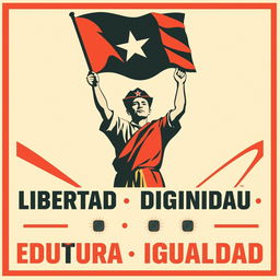 A vintage-style protest poster inspired by old Russian propaganda posters, featuring the words "Libertad, Dignidad, Educación, Cultura, Igualdad" prominently