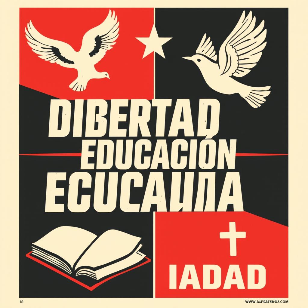 A vintage-style protest poster inspired by old Russian propaganda posters, featuring the words "Libertad, Dignidad, Educación, Cultura, Igualdad" prominently