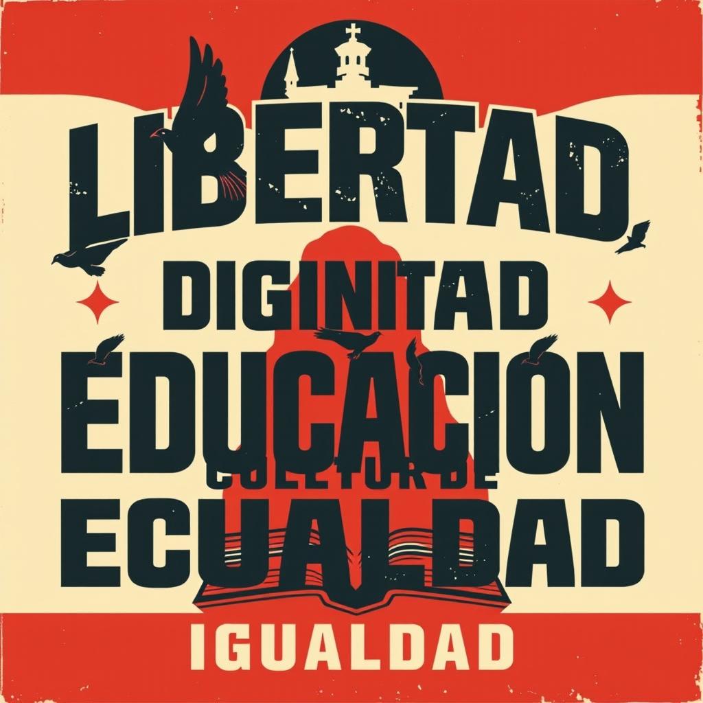 A vintage-style protest poster inspired by old Russian propaganda posters, featuring the words "Libertad, Dignidad, Educación, Cultura, Igualdad" prominently