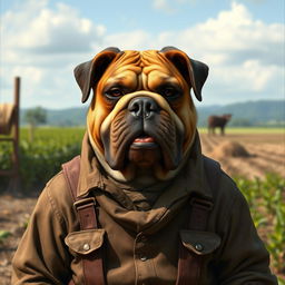 A Shoony pathfinder character, depicted as a dog humanoid with the face of a bulldog