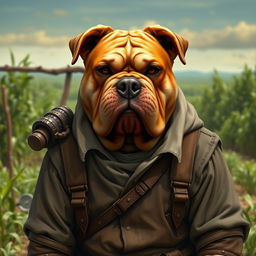 A Shoony pathfinder character, depicted as a dog humanoid with the face of a bulldog