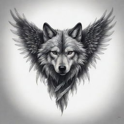 A spine-chilling tattoo design of a wolf with wings, symbolizing fierce independence and strength intertwined with elements of the ethereal.