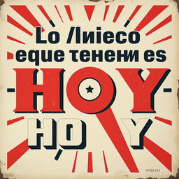 A street art poster in the style of vintage Russian propaganda posters with the phrase "Lo único que tenemos es HOY" prominently displayed