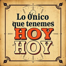 A street art poster in a vintage style, featuring the phrase "Lo único que tenemos es HOY" prominently