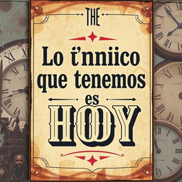 A street art poster in a vintage style, featuring the phrase "Lo único que tenemos es HOY" prominently