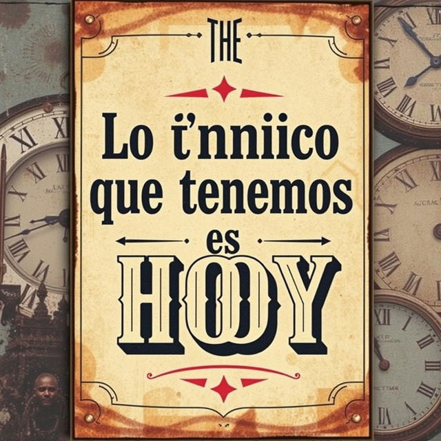 A street art poster in a vintage style, featuring the phrase "Lo único que tenemos es HOY" prominently