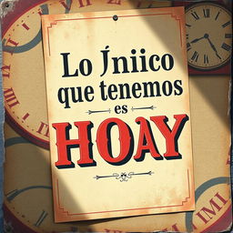 A street art poster in a vintage style, featuring the phrase "Lo único que tenemos es HOY" prominently