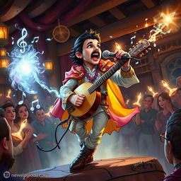 A captivating illustration of a D&D bard character that embodies the spirit of Freddie Mercury as a halfling