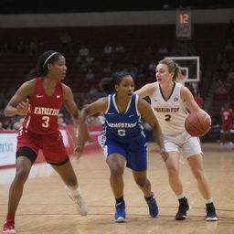 Competitive women's basketball team in action during a high-stakes game