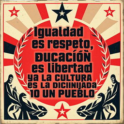 A street art poster designed in the style of vintage Russian propaganda art, featuring the phrase "Igualdad es respeto, educación es libertad y la cultura es la dignidad de un pueblo