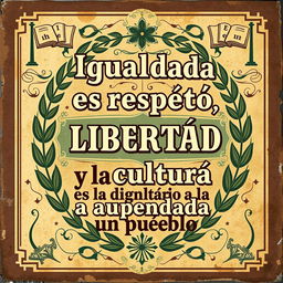 A street art poster in a vintage style, featuring the phrase "Igualdad es respeto, educación es libertad y la cultura es la dignidad de un pueblo