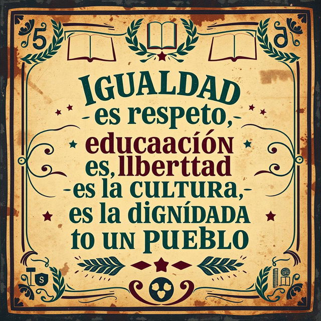 A street art poster in a vintage style, featuring the phrase "Igualdad es respeto, educación es libertad y la cultura es la dignidad de un pueblo