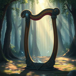 A captivating D&D illustration featuring an enchanted harp as the central focus