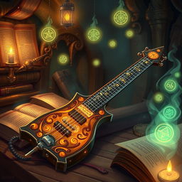 An enchanting illustration of a magical keytar from a D&D universe