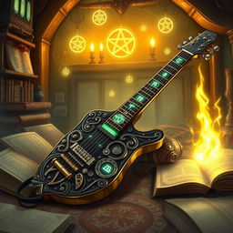 An enchanting illustration of a magical keytar from a D&D universe