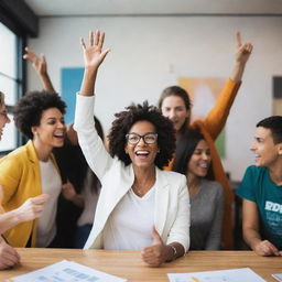 A powerful image of a charismatic coordinator, passionately inspiring a diverse team to work together, in a vibrant and dynamic  workspace filled with positivity and energy