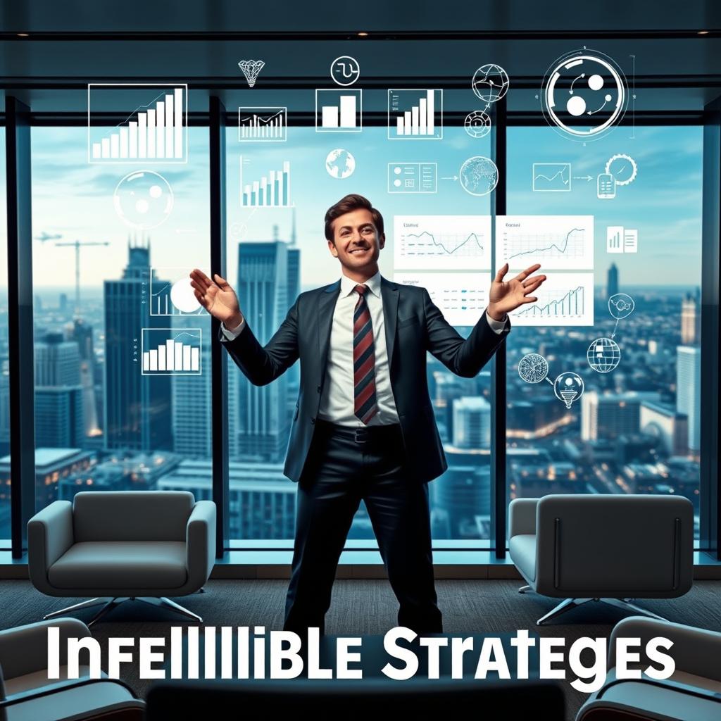 A dynamic and inspiring image depicting a person confidently presenting a series of strategic plans on a futuristic digital screen